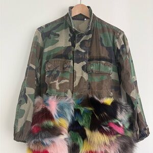 Camouflage Jacket with Multicolor Fur Trim